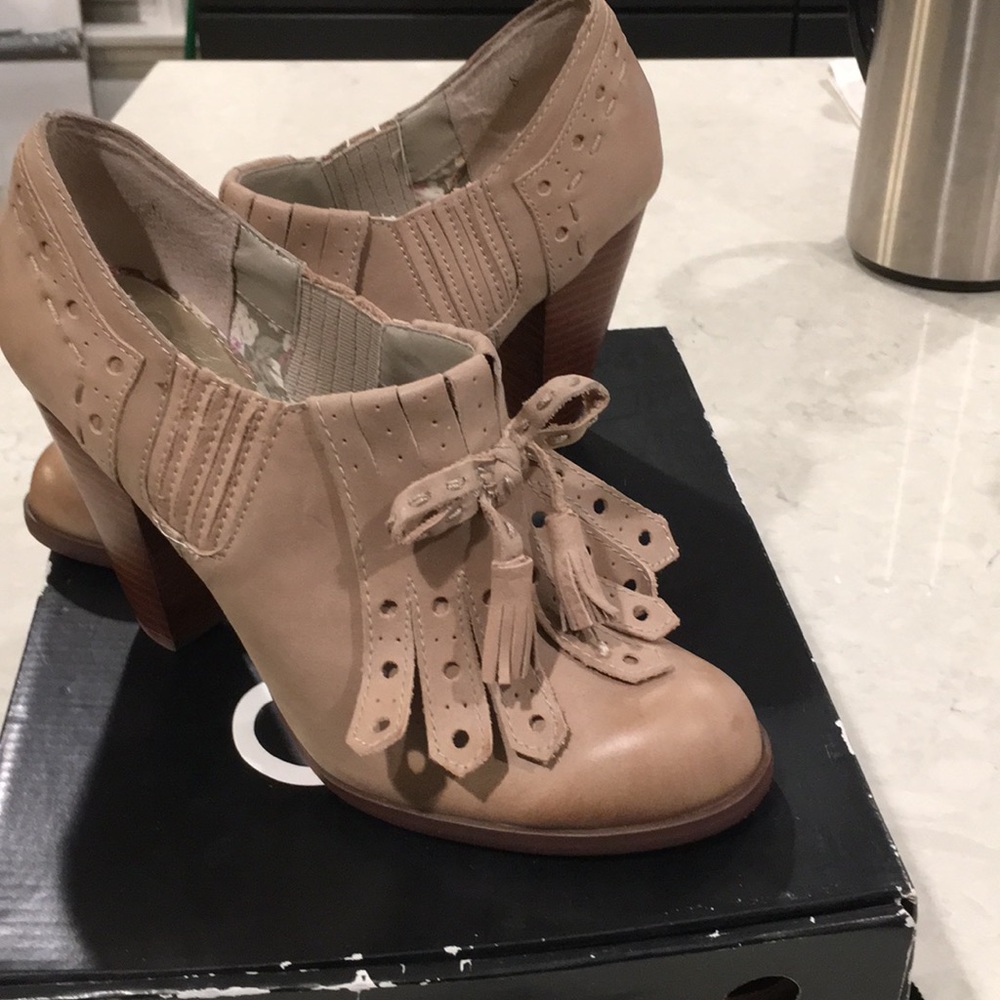 Cream Color Leather Ankle Boots